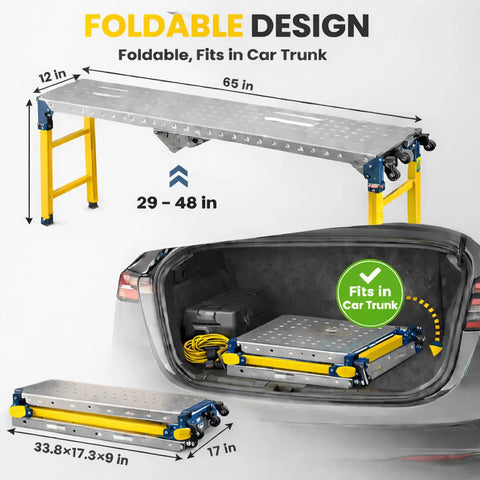 Built Tough Folding Welding Table With 4000 Pounds Weight Limit Adjustable 29 To 48 Inch Height Galvanized Steel Workbench top folds for easy trunk storage.