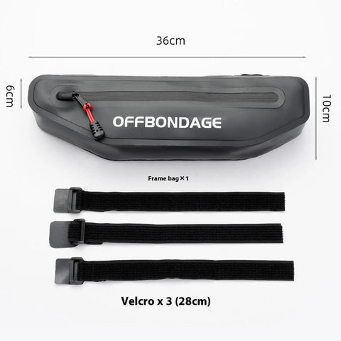 Top view of Slim Under Top Tube Bike Frame Bag For Road Riding And Bikepacking, 2L Waterproof Storage, includes three Velcro straps