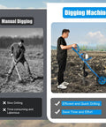 Comparison of manual digging vs. Gas Powered Post Hole Digger With 63cc Two Stroke Engine High Speed Earth Auger Drill 11.81 Inch Bit