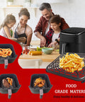 Straight Up Premium Air Fryer Grill Plate For Cosori 6 8 Quart Cookers Boasts Hecka Smooth Nonstick Surface, showing fries and onion rings.