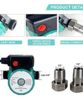 Heavy Duty Hot Water Recirculating Pump 115V With 3 Speed Control And 145 PSI Rating showing cast iron body and brass connector.