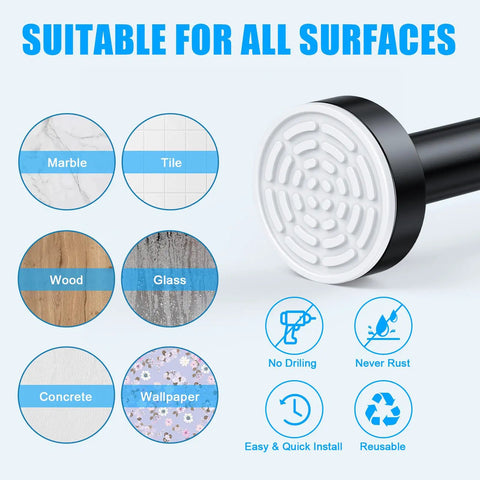 Adjustable Shower Curtain Rod 32 To 80 Inches No Drilling Spring Tension Rustproof Stainless Steel Anti Slip Never Collapse Easy To Install Bathroom Curtain Rod Black end cap and surface compatibility chart