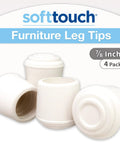 Seven Eighth Inch Round Rubber Chair Leg Caps, Slip On Nonslip Furniture Floor Protectors For Hardwood And Tile, White Four Pack, showing four white rubber caps.