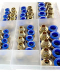 Get Your Hands On These Awesome Air Joint Connectors Hose Tube Pneumatic Fittings Push Lock Kit For Serious Garage Builds And Fast Job Completions. 50-pack brass and blue plastic push-lock fittings in organizer tray