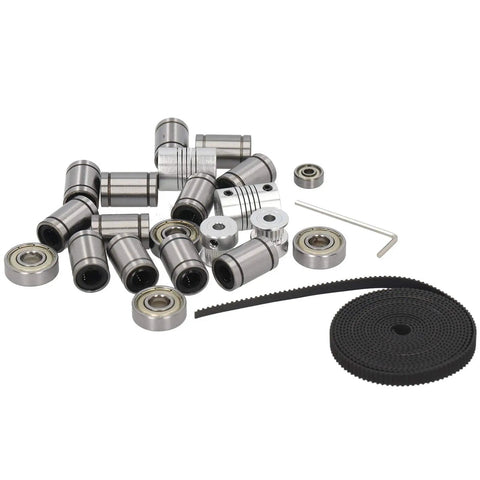 LM8UU Linear Bearing Upgrade Kit For 3D Printers With Motor Shaft Coupler And GT2 Timing Belt Pulleys Featuring Heavy Duty Stainless Steel And Aluminum Alloy Parts For Rock Solid Zero Wobble Printing On i3 Rigs