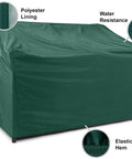 Classic Outdoor Glider Cover For Patio Furniture Weatherproof Shield With Thick 12 Gauge Vinyl And Polyester Lining Elastic Hem And Mesh Vent Fits 56W X 34D X 38H Gliders Green showing mesh vent and elastic hem details.