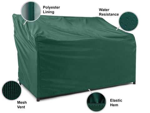 Outdoor Patio Bench Cover for All Weather Protection, Tough as Nails 12 Gauge Vinyl With Polyester Lining, Elastic Hem And Mesh Vent, Fits 48W X 26D X 34H Benches, Green