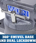 Beefy Pro Grade Bench Vise 4-1/2 Inch Jaw, 3-1/2 Inch Opening, 3-1/4 Inch Throat, 60,000 PSI Ductile Iron Body With Enclosed Lubrication, Heavy-Duty Anvil For Rugged Metalworking And Smooth, Long Lasting Operation. 360-degree swivel base