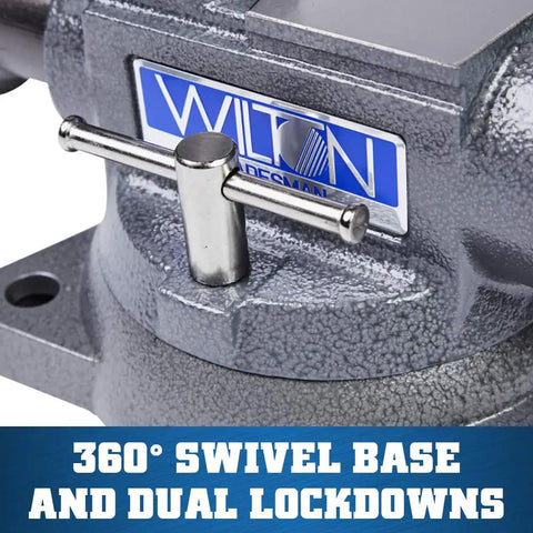 Beefy Pro Grade Bench Vise 4-1/2 Inch Jaw, 3-1/2 Inch Opening, 3-1/4 Inch Throat, 60,000 PSI Ductile Iron Body With Enclosed Lubrication, Heavy-Duty Anvil For Rugged Metalworking And Smooth, Long Lasting Operation. 360-degree swivel base