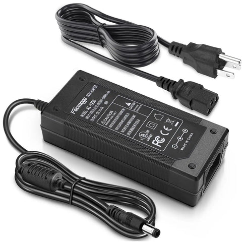 12V 5A 60W AC To DC Power Brick With 9.84Ft Cable, 5.5x2.1mm And 2.5mm Plugs, showing power adapter and cords