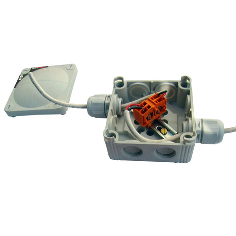 Built Like Armor IP67 Waterproof Cable Seal Pack Upgrades Standard And Deluxe Junction Boxes with grommets, open view showing wires and connectors.