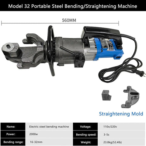 Heavy Duty Hydraulic Rebar Bender With Powerful 2000w Motor For Easy Bending And Straightening Up To 1.25 Inch Steel Rods In Just Seconds with steel bending mold.