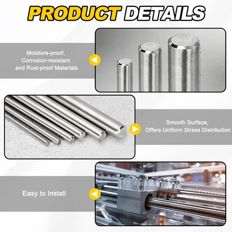 Two Pack 1/4 Inch By 150mm Linear Motion Rods Stainless Steel 304 Shaft Guide For 3D Printer CNC Projects And DIY Craft Tools Built For Makers With Precision Rails For Smooth Motion And Accurate Positioning, stainless steel rods shown with smooth finish
