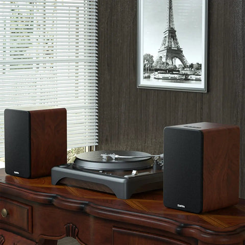 Bluetooth Bookshelf Speakers For Turntable Setup Powered Studio Monitor With Five Point Two Inch Woofer Silk Dome Horn Tweeter
