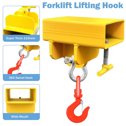 Heavy Duty Forklift Lifting Hook Attachment With 5500 Lbs Capacity, Single Fork Mobile Crane Hoist Builds Ultimate Workhorse For Rigging And Tough Jobs, Rugged Steel Build With Swivel Hook And Easy T-Screw Lock