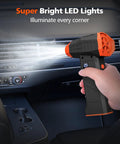 Hand holding Cordless 110000RPM Air Duster With Four Speed Levels Portable Jet Dry Blower for cleaning car dashboard