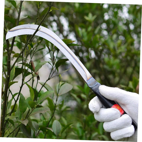 Person using Two Pack Long Weeding Scythe Knife With Manganese Steel Multi Tool for trimming garden plants