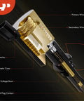 Cutaway view of ignition coil pack showing windings and components, part of the Ignition Coil Packs For Audi And Volkswagen Vehicles, Plug And Play, Compatible With A3 A4 A5 A6 Q3 TT Quattro Allroad Beetle Golf Jetta Passat Tiguan Eos, 1.8L And 2.0L Engines, Set Of Four.