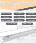 Heavy Duty Center Drawer Slide Rail For Refrigerator Crisper Bin, 14.3 inch white plastic runner with replacement part numbers.