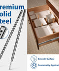 Heavy Duty Ball Bearing Drawer Slides 16 Inch Four Pack Two Way Metal Drawer Tracks with Mounting Screws 0.67 Inch Wide Rails Rust Resistant Cold Rolled Steel Smooth Quiet Glide shown installed in wooden drawer
