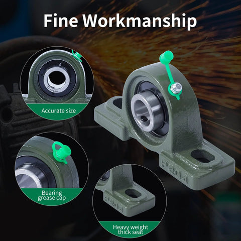Pillow block bearing, Donepart UCP204-12, front view, 3/4 bore, green 2-bolt flange housing