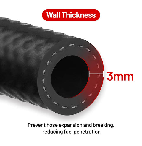 Close-up of Push Lock Fuel Hose Kit With 3/8 And 1/2 Inch NBR Rubber SAE 30R7 showing 3mm wall thickness detail.
