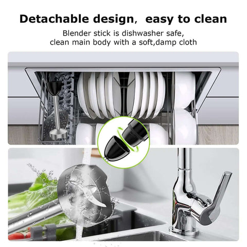 Hella Powerful 300 Watt Immersion Hand Blender Wand Features Sharp Stainless Blade Set in dishwasher, easy to clean.