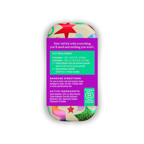 Grab Your Essentials And Keep It Solid With This Portable First Aid Kit Loaded With Flex Fabric Bandages Triple Antibiotic Ointment Wipes And Sturdy Metal Case For Hassle Free Quick Fixes On The Fly, displaying included supplies and directions.