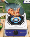 12000 BTU Propane Camping Stove with Auto Ignition cooking prawns outdoors on griddle cooker