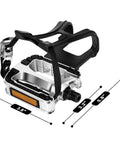 Heavy Duty Bike Pedals With Toe Cages And Straps Nine Sixteenth Inch Spindle For Outdoor Cycling And Indoor Spin Bikes Aluminum Alloy Replacement Pedals For Multi Purpose Use showing dimensions