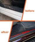 RAM 1500 Door Sill Guards Set With Carbon Fiber Leather Protectors Red For Dodge RAM 1500 showing before and after installation