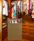 Space Saver Wardrobe Moving Boxes With Hanger Pack Of 3 Shorty Wardrobe Boxes 20x20x34 Inches in wooden closet with clothes