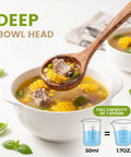Premium Italian Olive Wood Ladle Kitchen Spoon That Totally Slaps With 12 Inch Long Handle and Deep Bowl Head for Cooking Soup uses deep bowl to scoop soup.