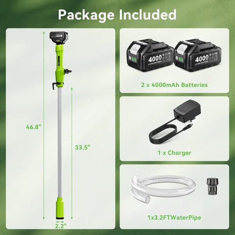 Cordless Stick Transfer Pump For Water And Diesel, 720 GPH Fast Drain with accessories: batteries, charger, water pipe