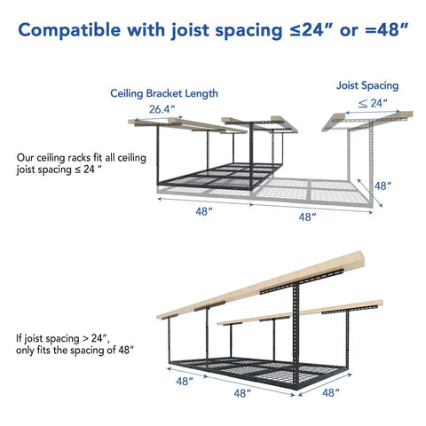 Overhead Garage Storage Rack 4x8 Ceiling Mount Beefy Heavy Duty Metal Rack With 750 Lbs Capacity Adjustable System