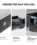 Heavy Duty Under Desk Gun Safe With Top Notch Biometric Finger Vein Lock For Dual Pistol features manual key, password, and finger vein access options.