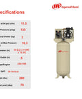 Specifications chart for Heavy Duty 3 Hp Single Stage Air Compressor With 60 Gallon Vertical Tank crafted from cast iron pump.