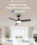 Smart Ceiling Fan With Lights, 42 Inch Black, 12 Speeds, 3 Modes, Stepless Color Tones, Dimmable LED Light in modern room