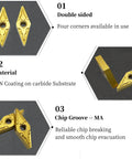 Image showing 10 Pcs Pro Grade Carbide Inserts VNMG331 VNMG160404 VNMG332 VNMG160408 TiN Coated, double sided, for MVJNR MVJNL MVVNN tool holders.
