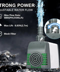 Kickin Efficiency Submersible Water Pump 880 GPH With 10 Ft Cord Ultra Quiet Operation For Fountains Ponds Aquariums Hydroponics