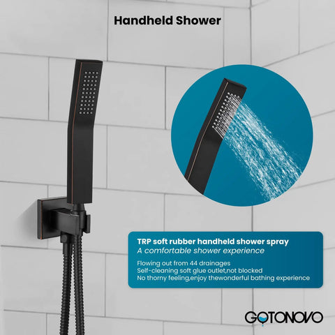 Ceiling Mount Shower System With Rain Showerhead And Handheld Sprayer, showing handheld sprayer water flow.