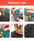 Tire Repair Kit With 90 Mushroom Plug Heads For Tubeless Tires shown repairing a tire puncture in sequence of steps