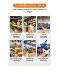 Gutsy Heavy Duty Pallet Stacker And Tough Cargo Handler For No Fuss Warehouse Storage And Easy Material Transport with images of various handling scenarios.