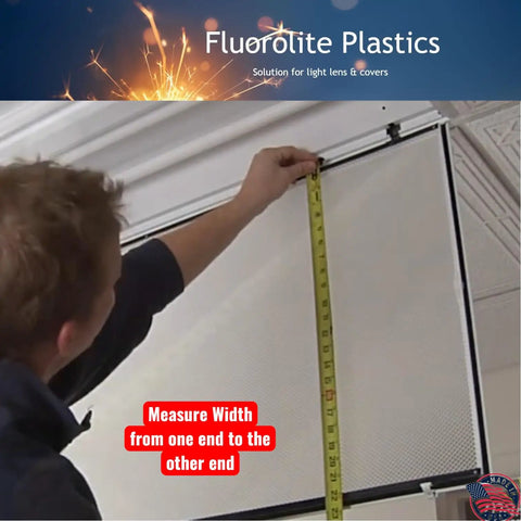 Person measuring Clear Acrylic Prismatic Light Panels 20 Pack For Fluorescent And LED Lighting, 23.75 X 47.75 Inches, 0.100 Inch Thick.