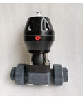 Heavy Duty Pneumatic Diaphragm Valve Double Acting Plastic Housing For Compressed Air And Coolant Lines Offering Smooth Motion And A Bulletproof Leak Barrier Dn25 Projects with black and gray body.