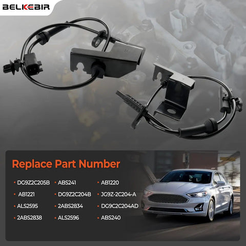 Plug And Play 2 Pack Front Abs Wheel Speed Sensor Left And Right For 2013 To 2020 Ford Fusion And Lincoln M K Z Heavy Duty Direct Oem Replacement Brake System showing two ABS sensors with connectors.