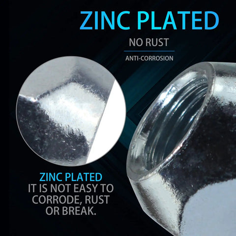 Close-up of Top Shelf Trailer Lug Nuts showing zinc plated finish for rust resistance and durability, designed for reliable use.