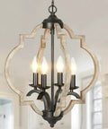Farmhouse Orb Chandelier With 4 Lights, Handmade Distressed Wood And Rusty Metal Fixture, Cozy Rustic Pendant Lighting