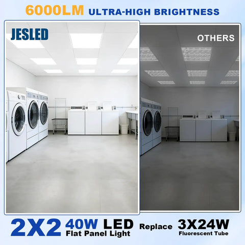 Laundry room with 12 Pack 2x2 LED Flat Panel Light Kit With 6000LM For Drop Ceiling Installations In Office Kitchen Basement And Laundry