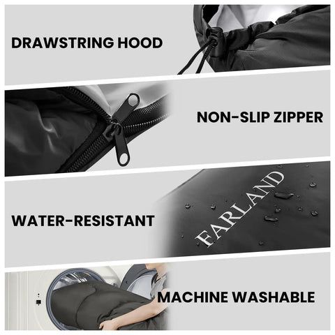 3-4 Season Sleeping Bag For Adults And Kids, Lightweight Camping Gear With Compression Sack, water-resistant, dark grey